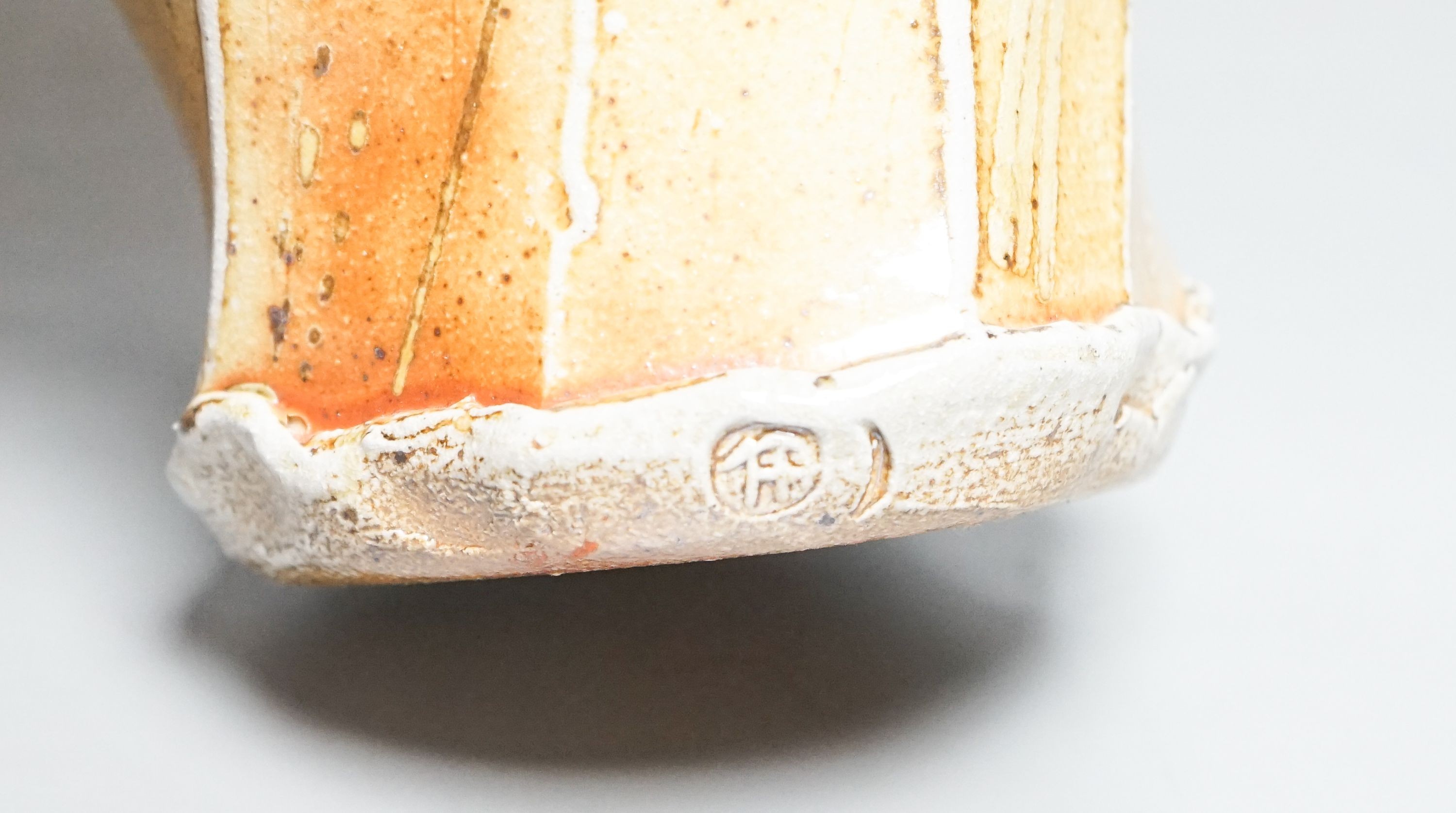 Ruthanne Tudball (b.1948), a soda fired stoneware spouted ewer 28cm